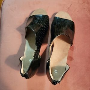 Black wedge cutout sandals, size 10 worn twice